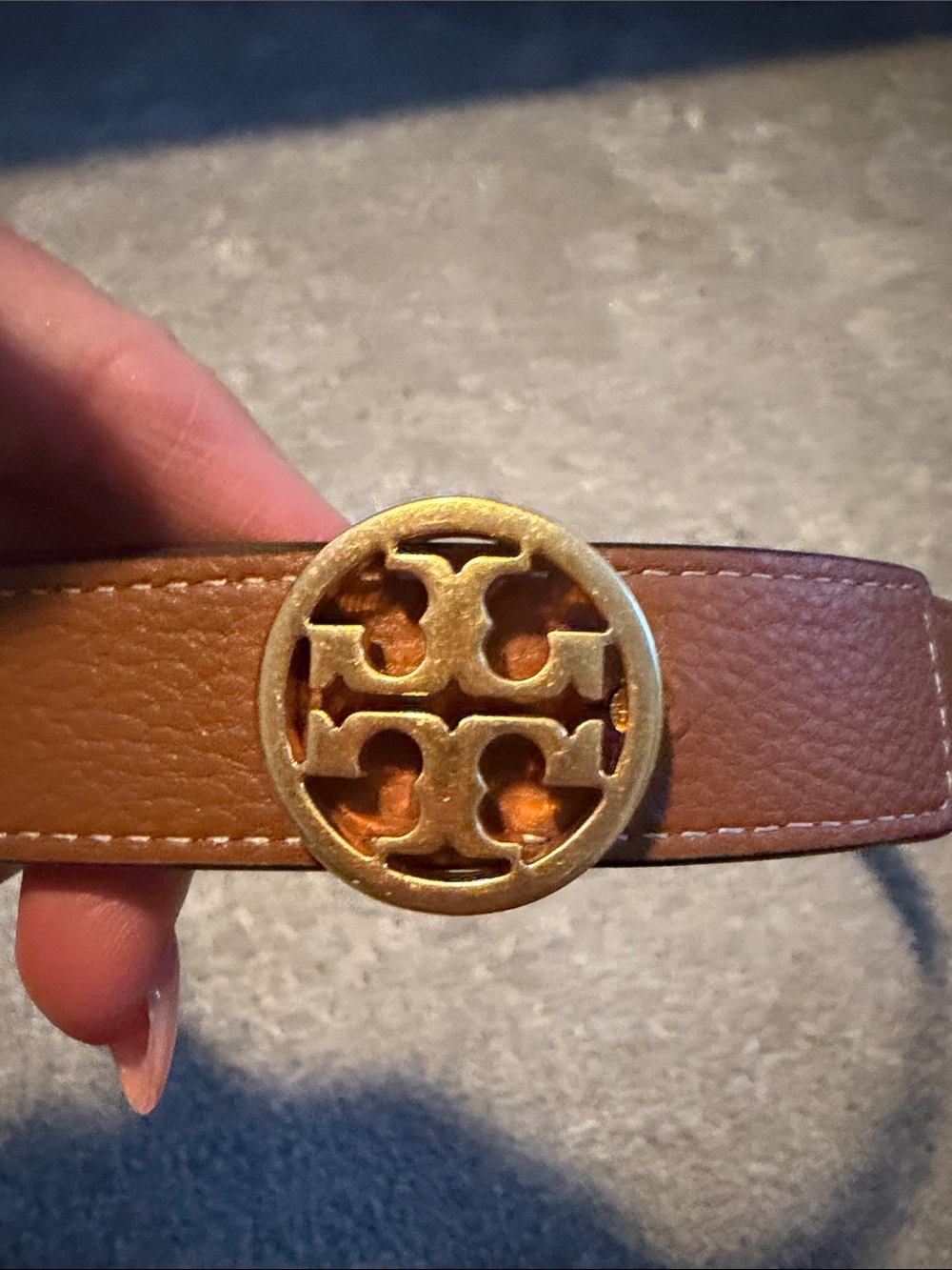 Tory Burch Reversible Logo Belt – Black/Tan – Gold Buckle – Size XL – Never Worn